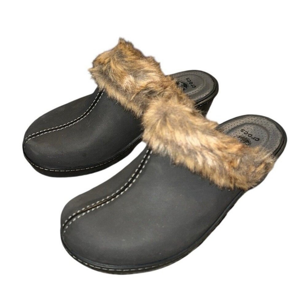 Crocs Cobbler Suede Leather Clogs Womens Size 8 Faux Fur Dark‎ Brown? NWOT